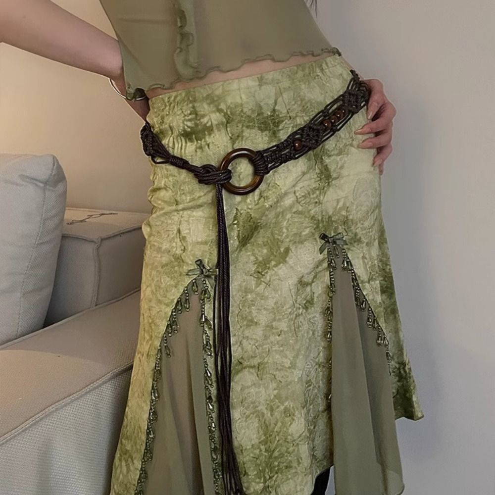 Y2K Ethnic Fashion - Плетеная цепочка на талию, женский универсальный