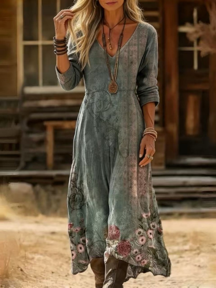 Ethnic Fashion Wear - Женское винтажное платье с цветочным принтом